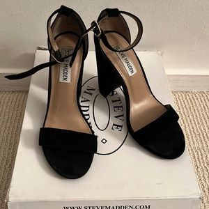 Black Suede Leather Block Heels